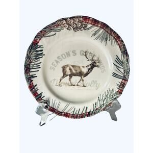 2 Robert Stanley Salad/Dessert Plates 8.5” Pine Lodge Mount Holly Holiday Elk